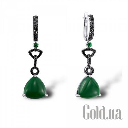 Серьги с подвесками Золотые серьги с бриллиантами, агатами и изумрудами