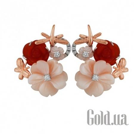 Серьги-гвоздики Золотые серьги с бриллиантами и полудрагоценными камнями
