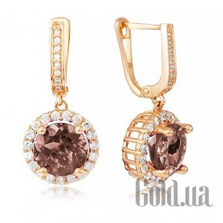 Серьги с подвесками Золотые серьги с раухтопазами и куб. циркониями