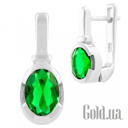 Серьги Серебряные серьги с синт. изумрудами