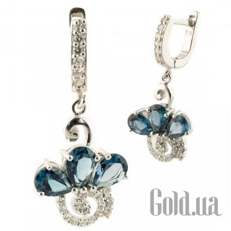 Серьги с подвесками Серебряные серьги с топазами и куб.циркониями