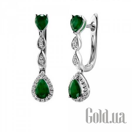 Серьги с подвесками Золотые серьги с бриллиантами и изумрудами