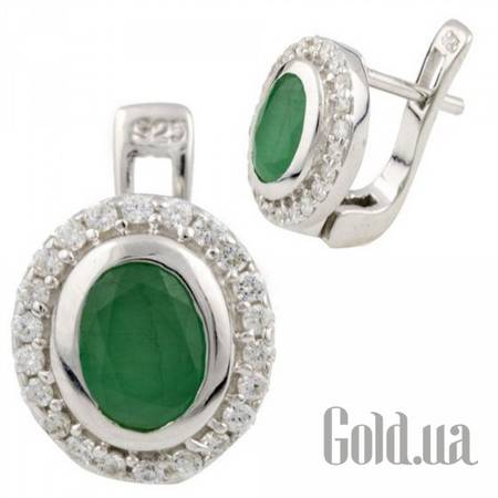Серьги Серебряные серьги с изумрудами и куб. циркониями