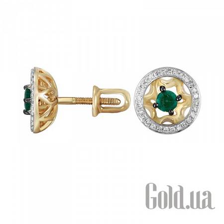 Серьги-гвоздики Золотые серьги с бриллиантами и изумрудами