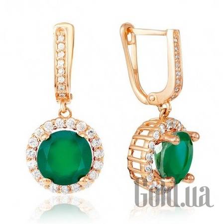 Серьги с подвесками Золотые серьги с ониксами и куб. циркониями