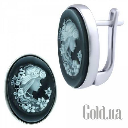 Серьги Серебряные серьги с ониксами и перламутром