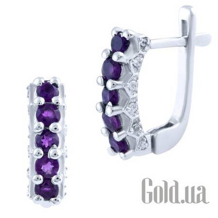 Серьги Серебряные серьги с аметистами и куб. циркониями