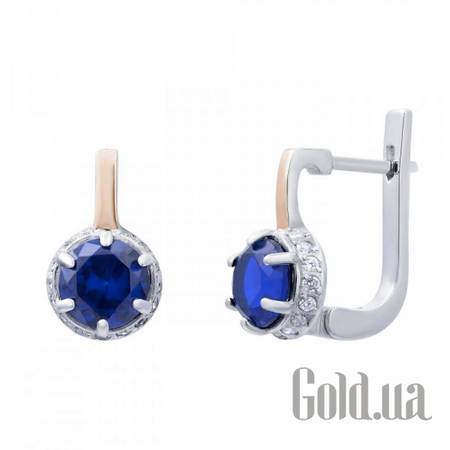 Серьги Серебряные серьги с куб. циркониями и вставками из золота