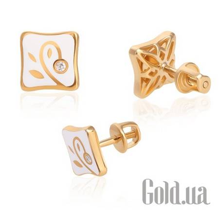 Серьги-гвоздики Золотые серьги с бриллиантами и эмалью