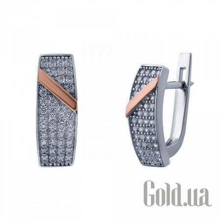 Серьги Серебряные серьги со вставкой из золота и куб. циркониями