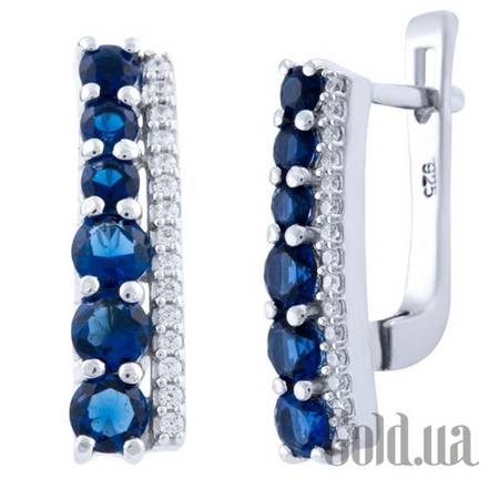 Серьги Серебряные серьги с синт. сапфирами и куб. циркониями
