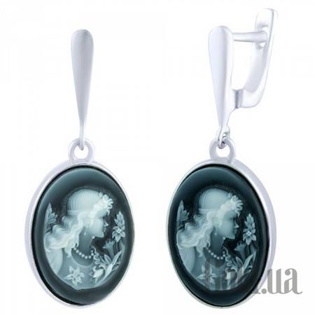 Серьги с подвесками Серебряные серьги с ониксами и перламутром