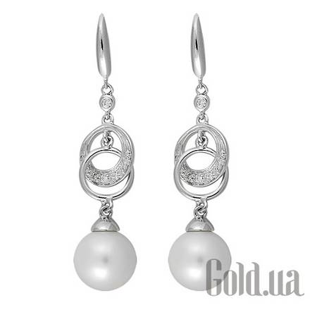 Серьги с подвесками Золотые серьги с бриллиантами и жемчугом