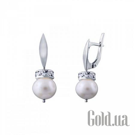 Серьги с подвесками Серебряные серьги с жемчугом и куб. циркониями