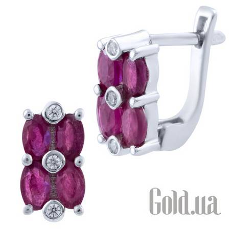 Серьги Серебряные серьги с куб. циркониями и рубинами