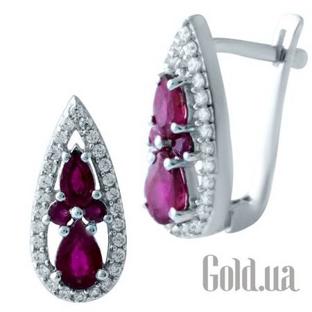 Серьги Серебряные серьги с рубинами и куб. циркониями