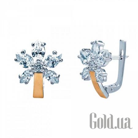 Серьги Серебряные серьги с куб. циркониями и вставками из золота