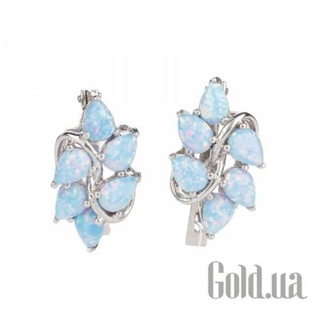 Серьги Серебряные серьги с синт. опалами