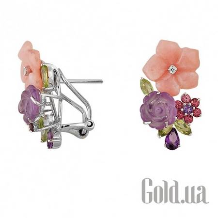 Серьги Золотые серьги с бриллиантами и полудрагоценными камнями