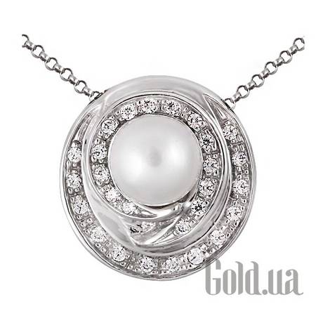 Колье Золотое колье с жемчугом (искуств.) и куб. циркониями, 40