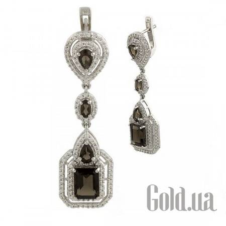 Серьги с подвесками Серебряные серьги с раухтопазами и куб. циркониями
