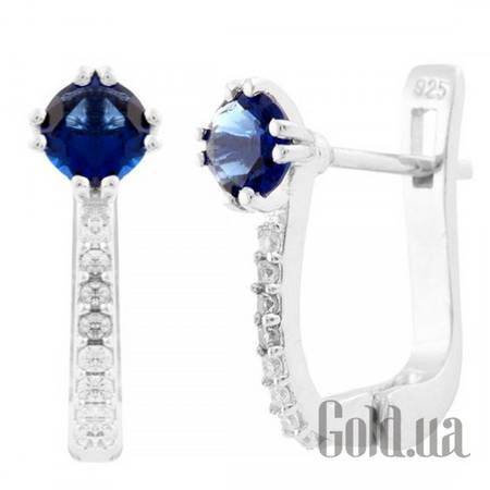 Серьги Серебряные серьги с синт. сапфирами и куб. циркониями