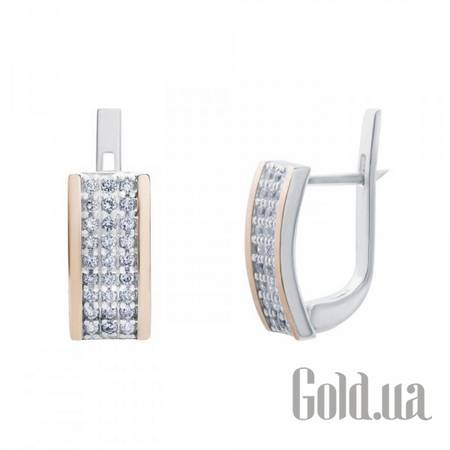 Серьги Серебряные серьги с куб. циркониями и вставками из золота