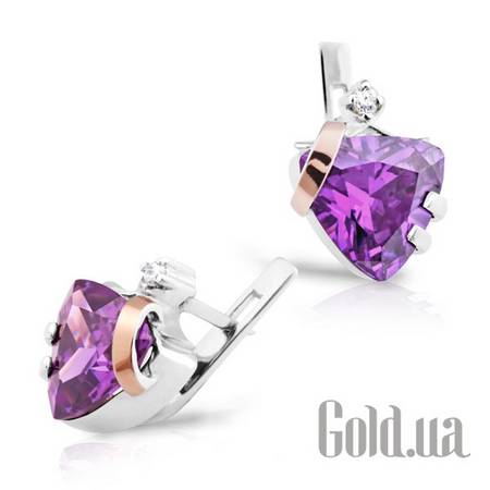 Серьги Серебряные серьги со вставкой из золота и куб. циркониями