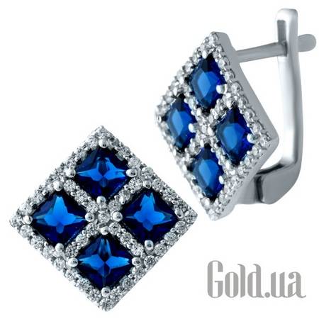 Серьги Серебряные серьги с синт. сапфирами и куб. циркониями