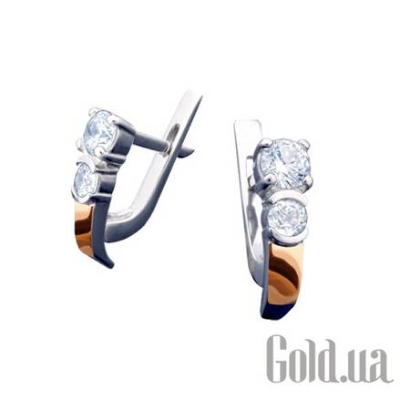 Серьги Серебряные серьги с куб. циркониями с золотой вставкой