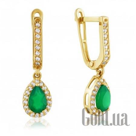 Серьги с подвесками Золотые серьги с ониксами и куб. циркониями