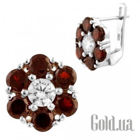 Серьги Серебряные серьги с гранатами и куб. циркониями