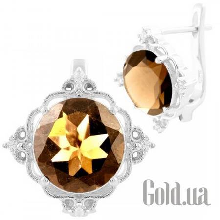 Серьги Серебряные серьги с куб. циркониями и раухтопазами