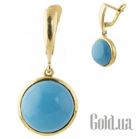 Серьги с подвесками Серебряные серьги с бирюзой в позолоте