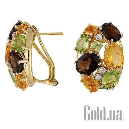 Серьги Золотые серьги с бриллиантами и полудрагоценными камнями
