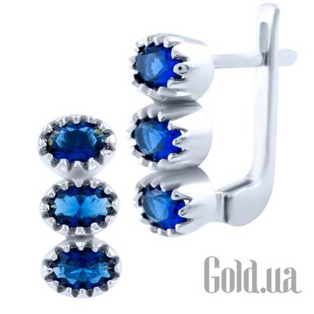 Серьги Серебряные серьги с синт. сапфирами