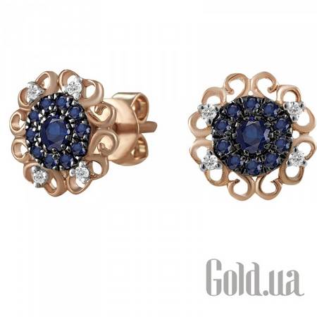 Серьги-гвоздики Золотые серьги с бриллиантами и сапфирами