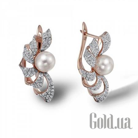 Серьги Золотые серьги с бриллиантами и пресн. жемчугом