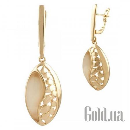 Серьги с подвесками Серебряные серьги с кошачьим глазом в позолоте