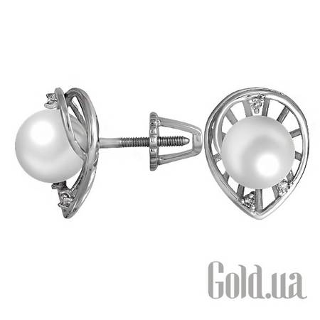Серьги-гвоздики Золотые серьги с бриллиантами и жемчугом