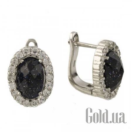 Серьги Серебряные серьги с авантюринами и куб. циркониями