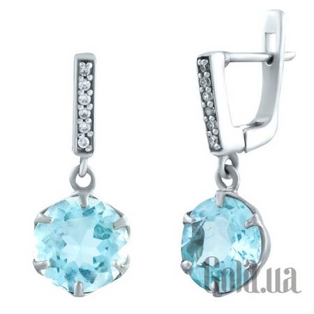 Серьги с подвесками Серебряные серьги с синт. топазами и куб.циркониями