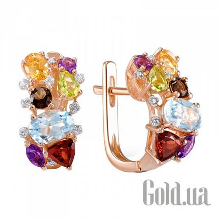 Серьги Золотые серьги с бриллиантами, аметистами, топазами, гранатом, кварцем, цитринами и перидотами
