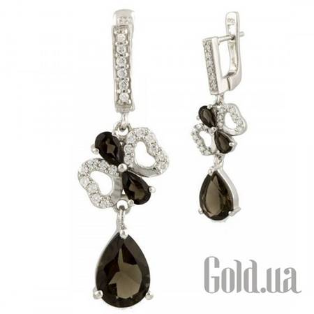 Серьги с подвесками Серебряные серьги с раухтопазами и куб. циркониями