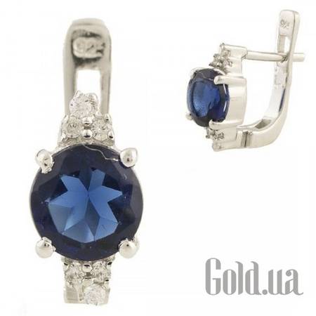 Серьги Серебряные серьги с синт. сапфирами и куб. циркониями