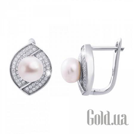 Серьги Серебряные серьги с жемчугом и куб. циркониями