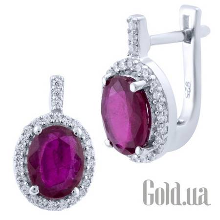 Серьги Серебряные серьги с рубинами и куб. циркониями