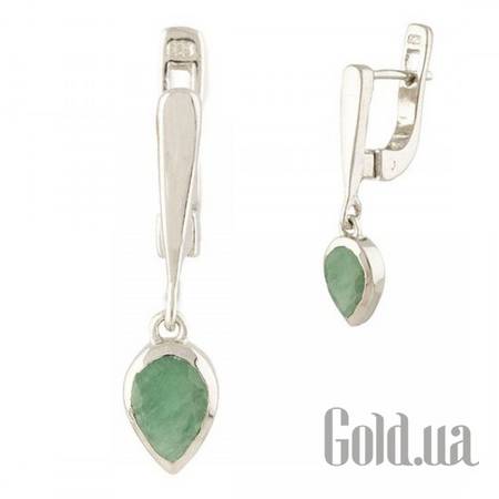 Серьги с подвесками Серебряные серьги с изумрудами
