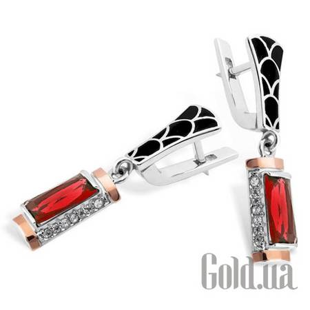 Серьги с подвесками Серебряные серьги со вставкой из золота и куб. циркониями