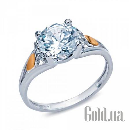 Кольцо Серебряное кольцо с куб. циркониями и вставками из золота, 18.5